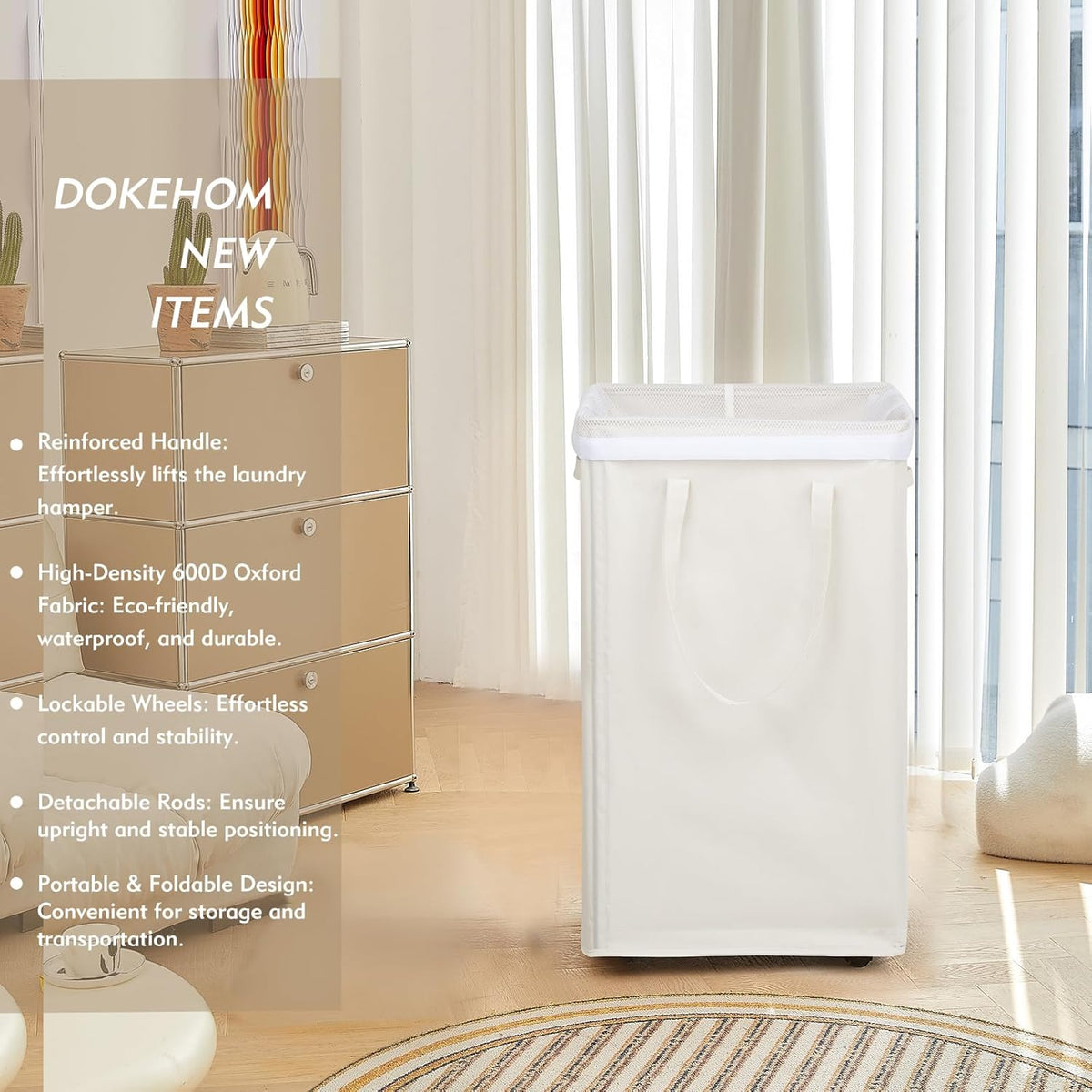 DOKEHOM 90L X-Large Laundry Basket with Removable Wash Bag on Wheels, Collapsible Rolling Laundry