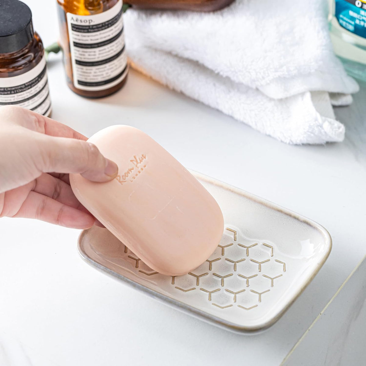 Gomakren Soap Dish for Shower, Bar Soap Holder, Ceramic Soap Dishes for Bar Soap, Sponge Holder