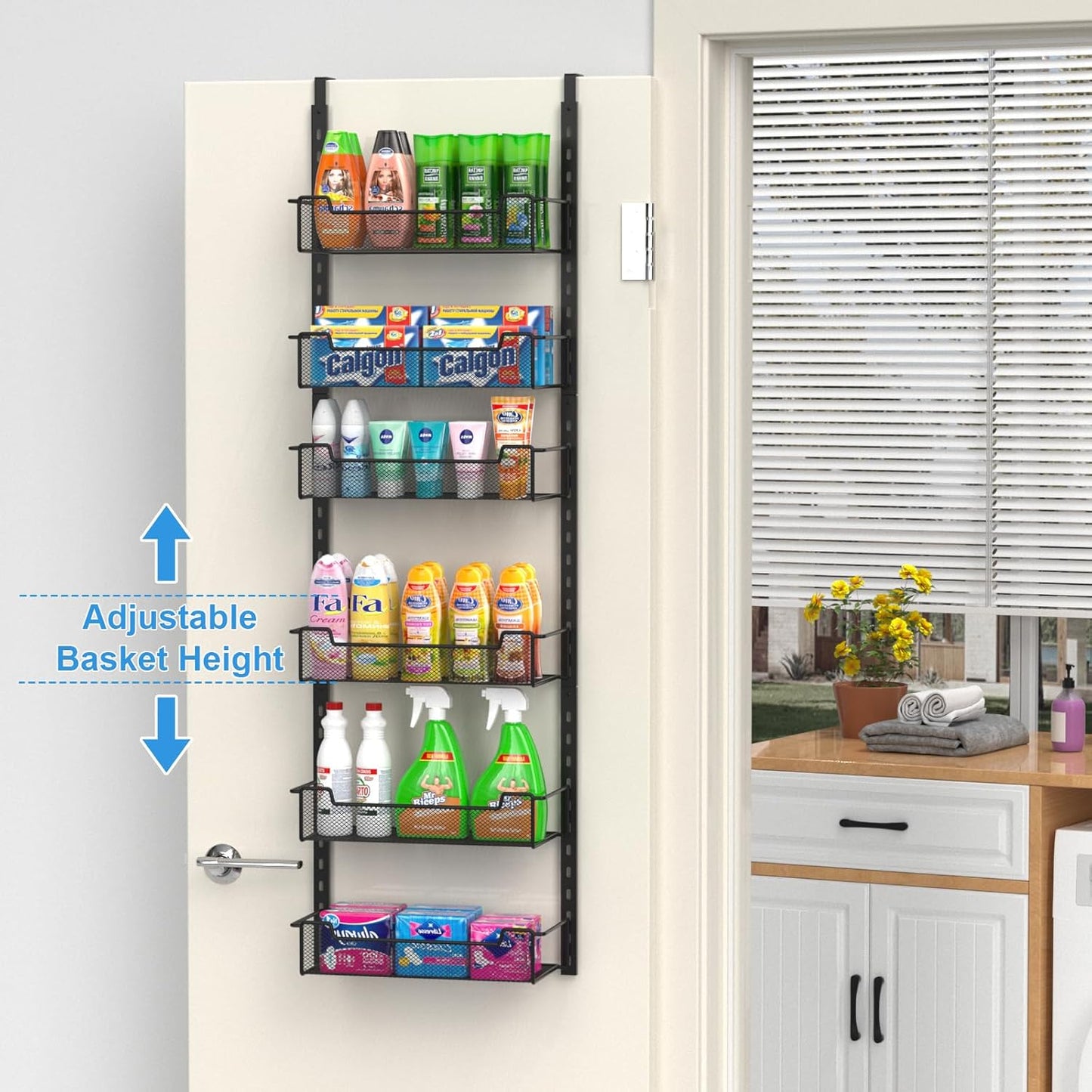12.3" W Narrow Over the Door Pantry Organizer, 6-Tier Over the Door Organizer with Adjustable