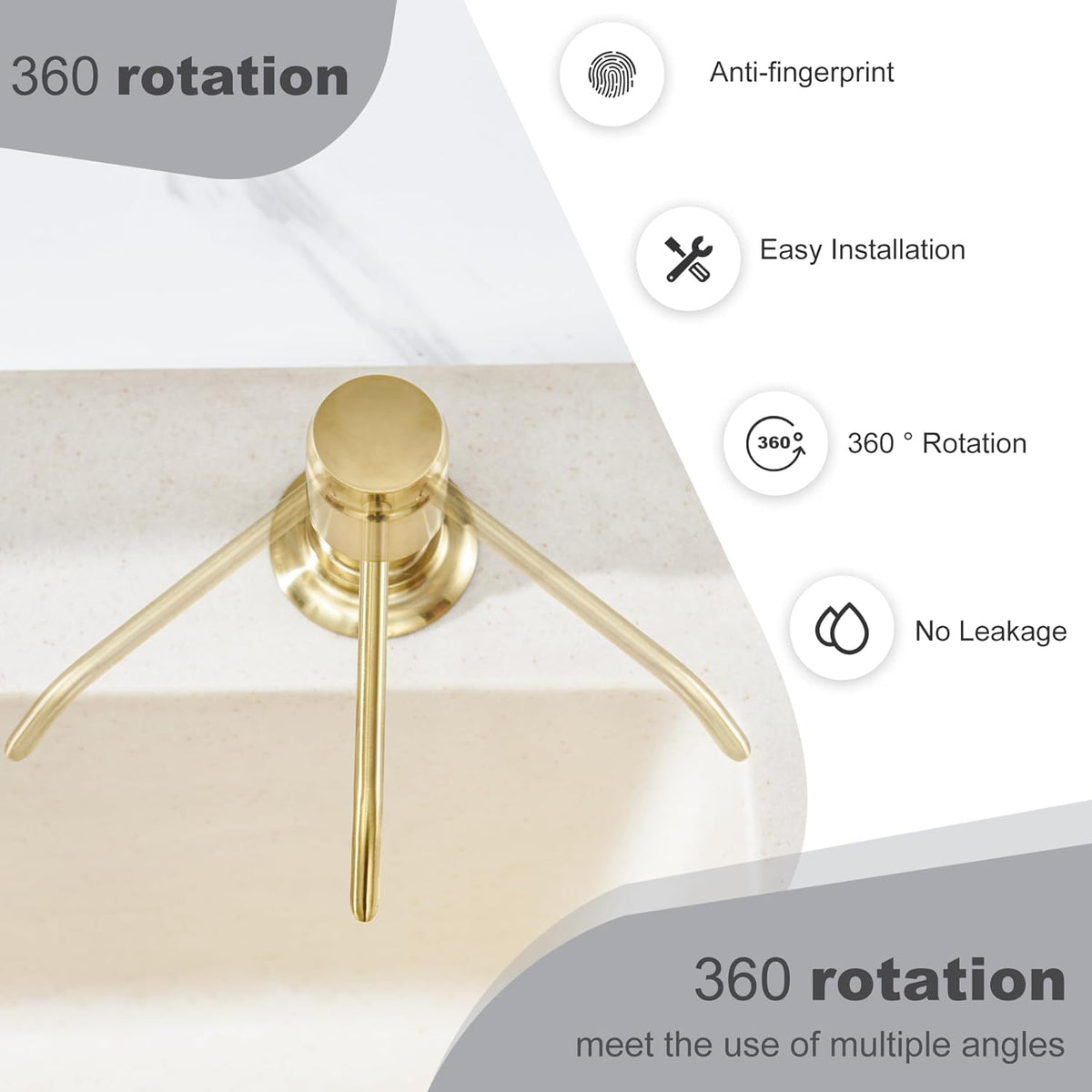 Gagal Kitchen Sink Soap Dispenser (Brushed Gold) and Extension Tube Kit for Kitchen Sink, Complete