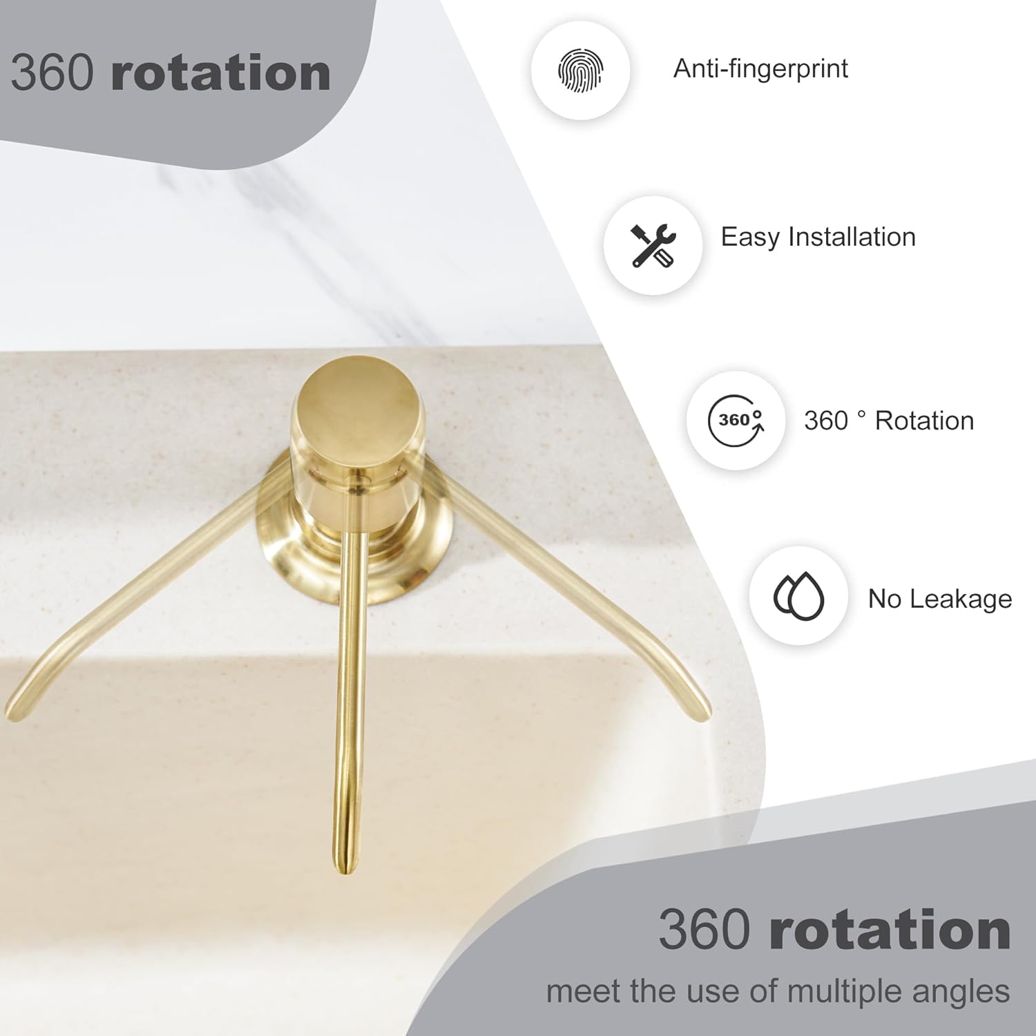 Gagal Kitchen Sink Soap Dispenser (Brushed Gold) and Extension Tube Kit for Kitchen Sink, Complete