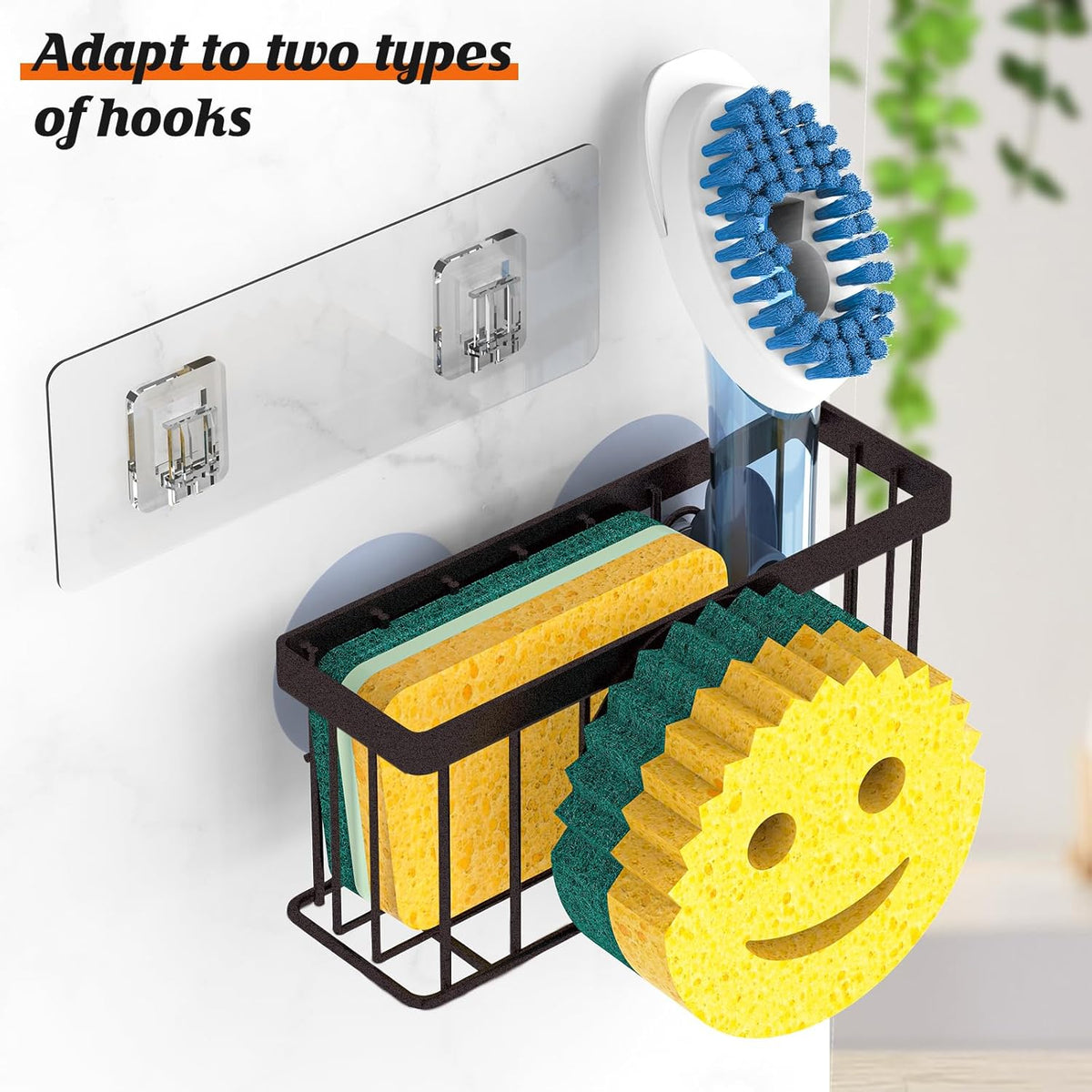 Sponge Holder Smiley Face,Sink Caddy,Sink Organizer with 2 Suction Cups/1 Adhesive Strips,Designed