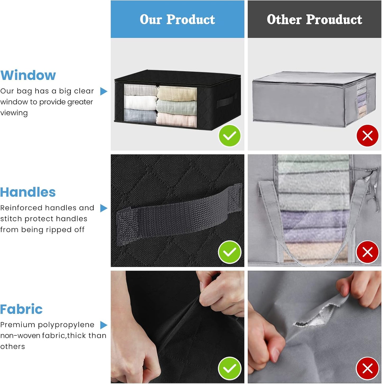 HomeHacks Storage 10-Pack Clothes Organizer Storage Bags Foldable Storage Box with Large Clear