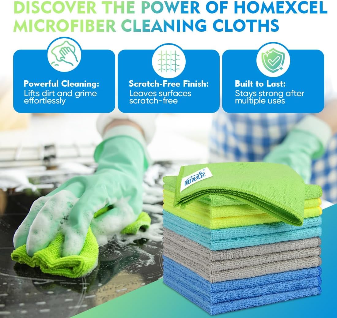 HOMEXCEL Microfiber Cleaning Cloth 12 Pack, 12.5 x 12.5 Inch Microfiber Towels for Cars, Ultra