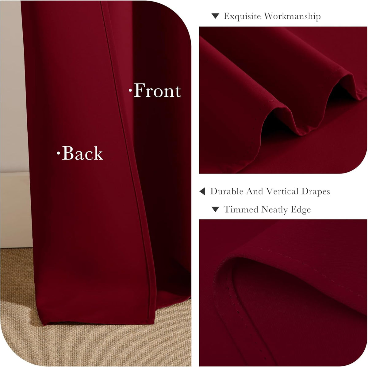 PONY DANCE Christmas Burgundy Red Blackout Curtains and Drapes, Thermal Insulated Solid Rod Pocket