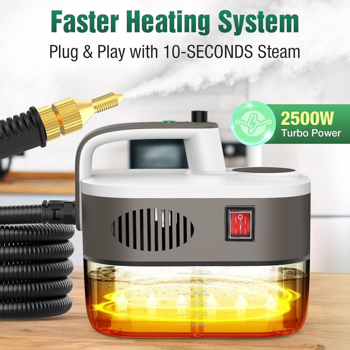 Steam Cleaner, 10s Rapid Heating Steamer with 6 Levels, 1.2L Water Tank, Portable Powerful Steamer
