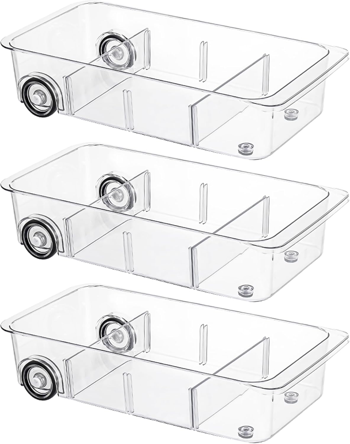 Fridge Organizer Bins With Wheels, 3 Pack Roll Out Refrigerator Organizers And Storage Refrigerator