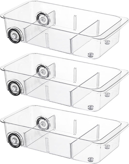 Fridge Organizer Bins With Wheels, 3 Pack Roll Out Refrigerator Organizers And Storage Refrigerator