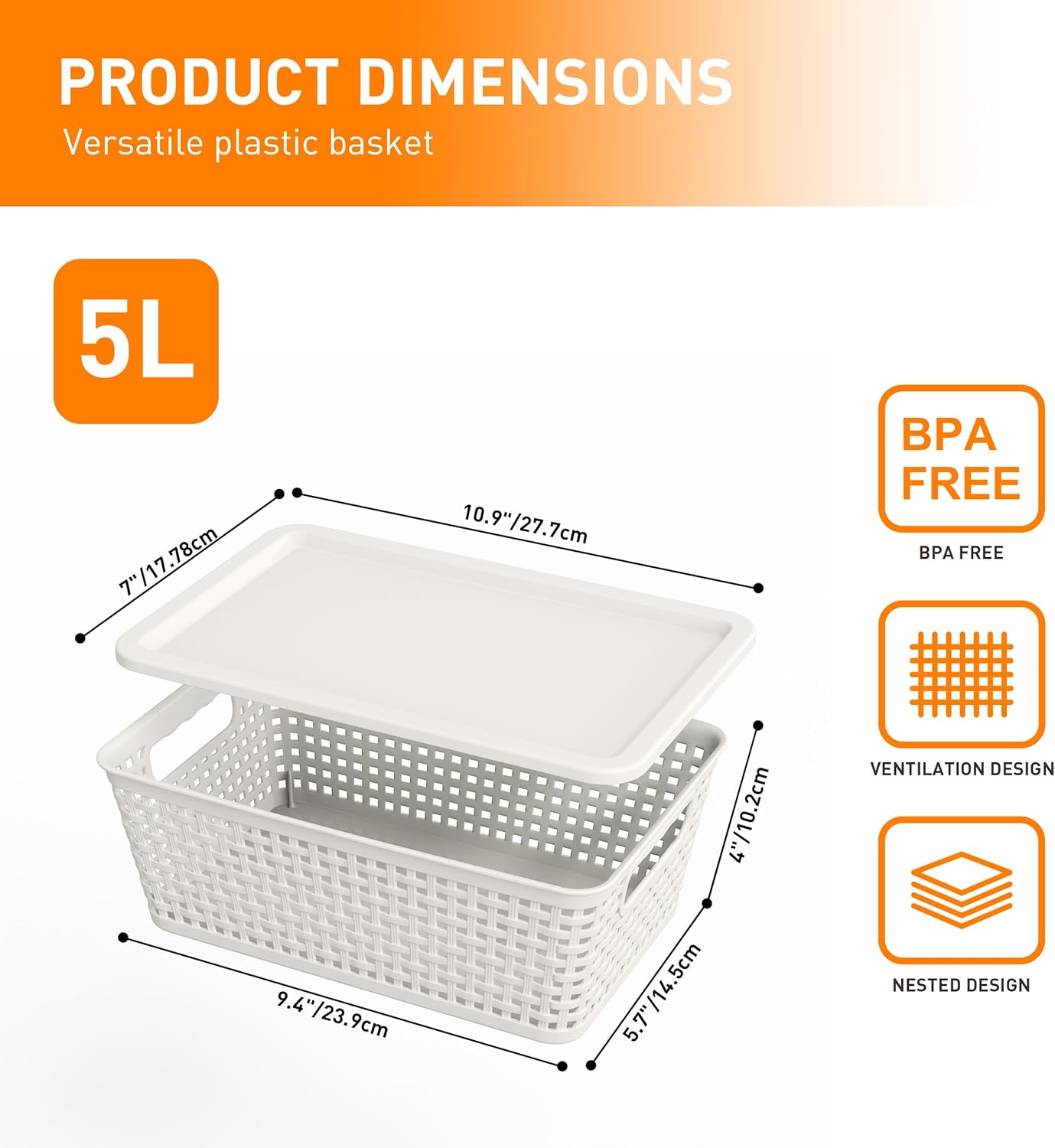 Plastic Storage Baskets With Lid, Storage Bins for Organizing, Stackable Decorative Containers for