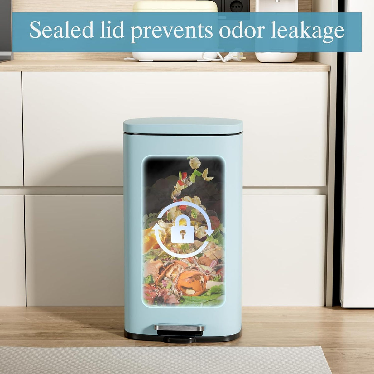 AthLike Trash Can, Stainless Steel Kitchen Garbage Can, Step Waste Bin with Hinged Lid and