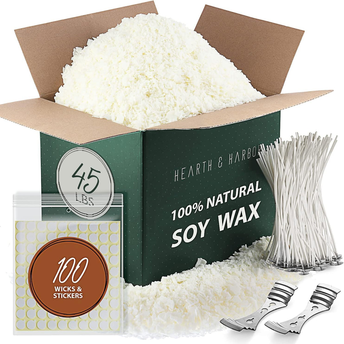 Hearth & Harbor Organic Soy Candle Wax for Candle Making, 45 lbs Natural Candles Making Supplies