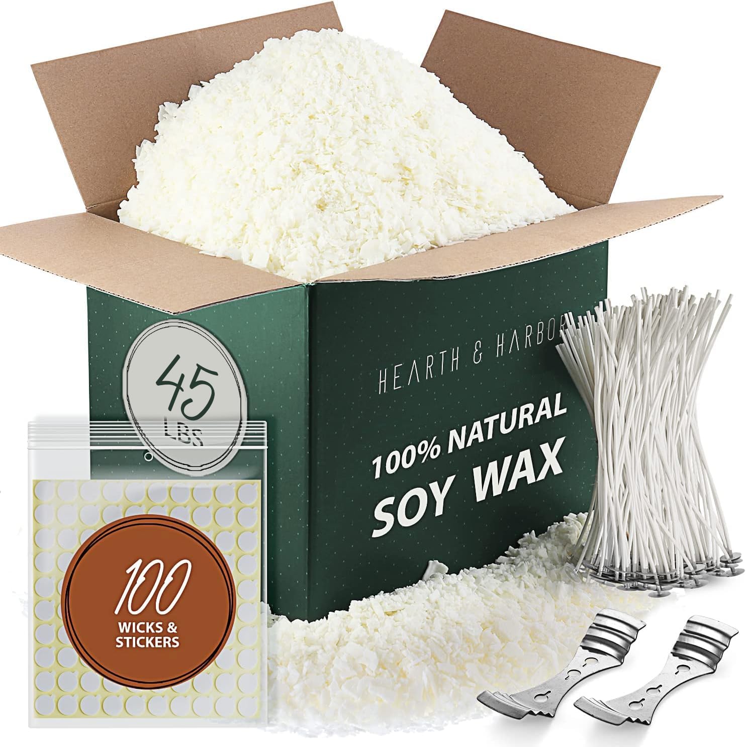 Hearth & Harbor Organic Soy Candle Wax for Candle Making, 45 lbs Natural Candles Making Supplies
