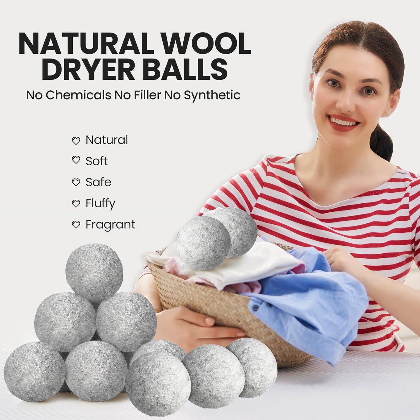 Kenning 26 Pieces Wool Dryer Balls Set, 24 Reusable Dryer Balls with 2 Muslin Bags Fabric Softener