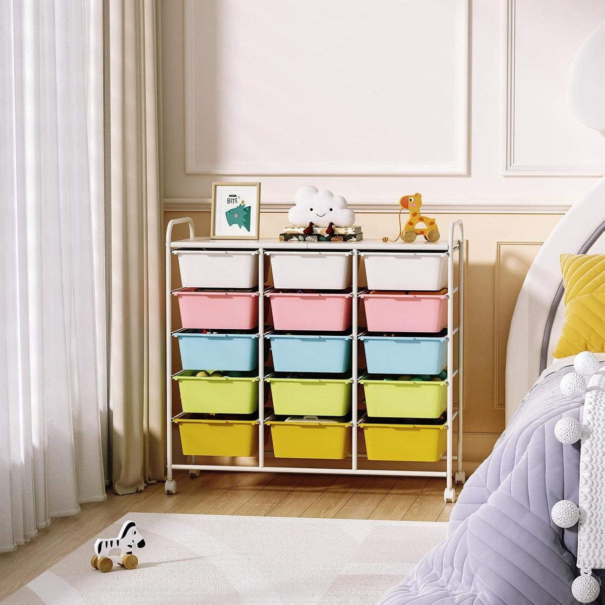 15 Drawers Rolling Cart With Wheels, Plastic Storage Drawer With Metal Frame, Multipurpose Art