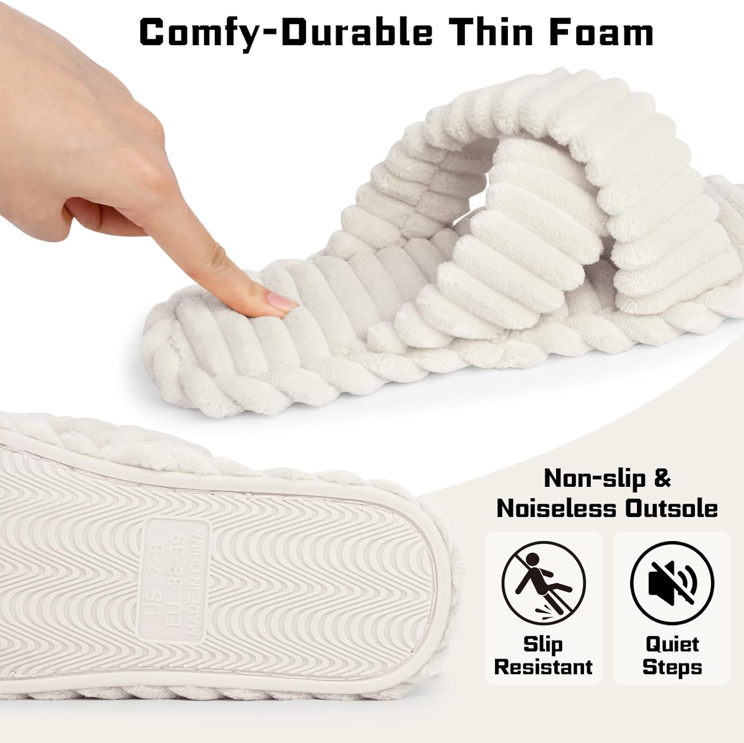 ZOORON Women's Cozy Slippers Crossbands & Durable Foam - Soft Plush Lined Non-Slip Indoor Outdoor
