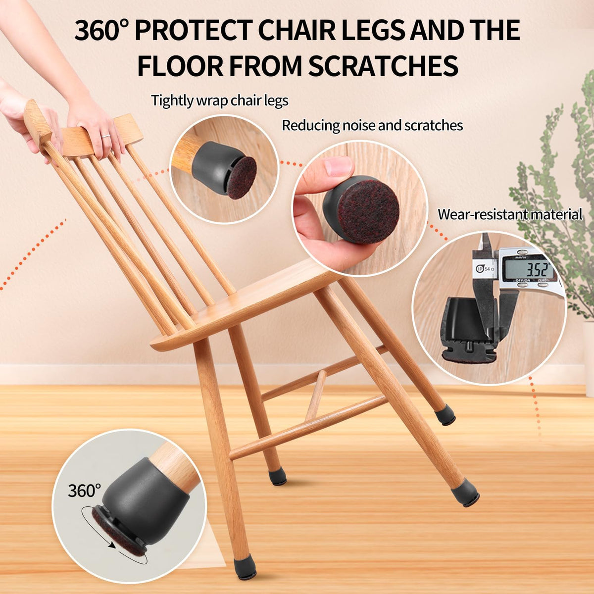 Ezprotekt 24 Pcs Black Chair Leg Floor Protectors for Hardwood Floors, Felt Furniture Pads Caps