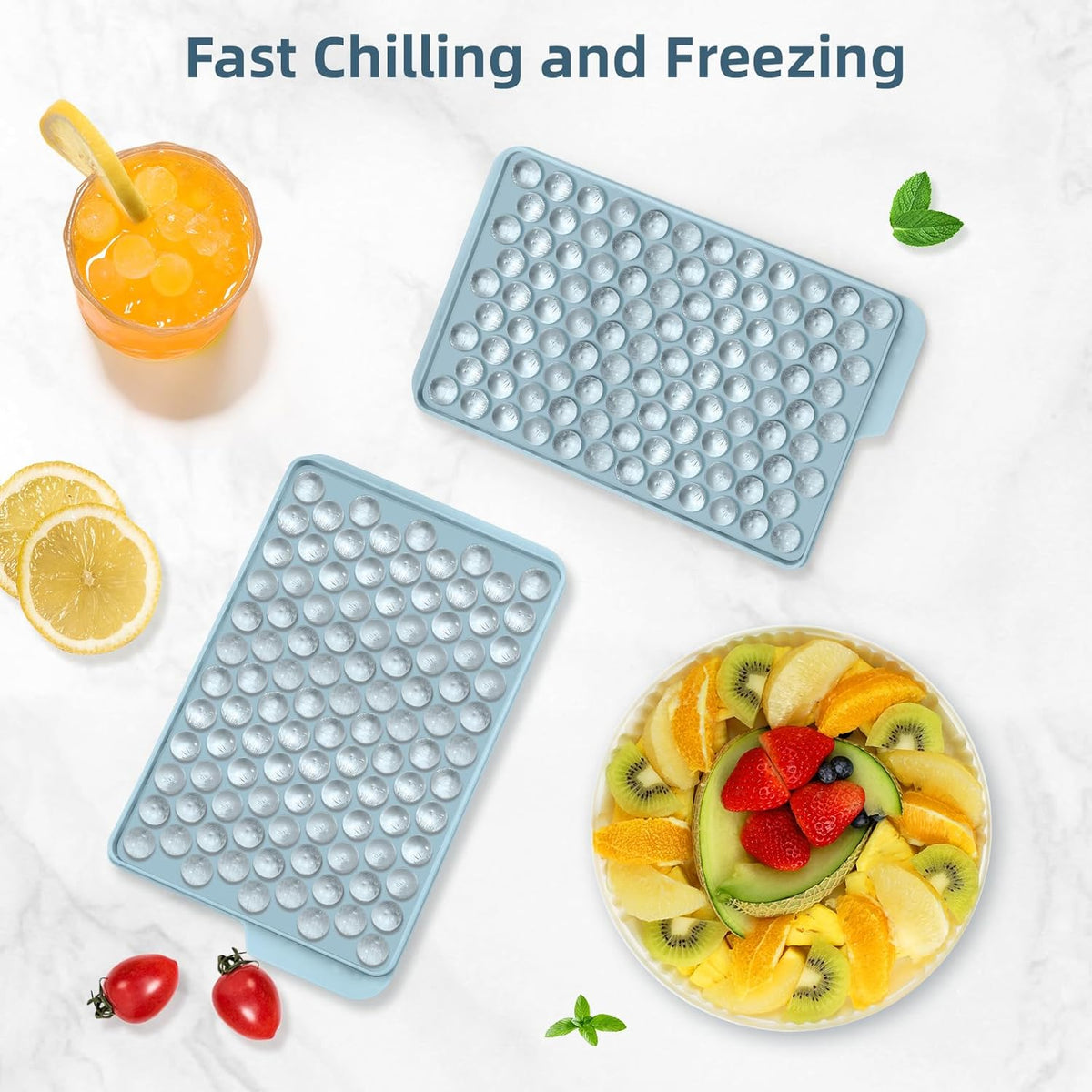 WIBIMEN Mini Ice Cube Trays, Small Tiny Round Pebble Crushed Nugget Ice Trays for Freezer with Lid