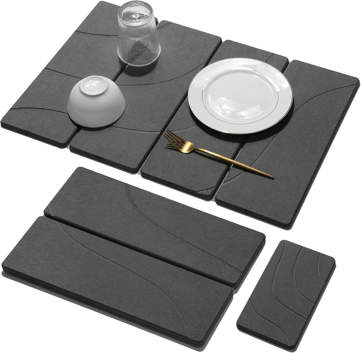 2 PCS Large Stone Dish Drying Mat for Kitchen Counter Quick Dry Stone Dishes Mats Marbled Water