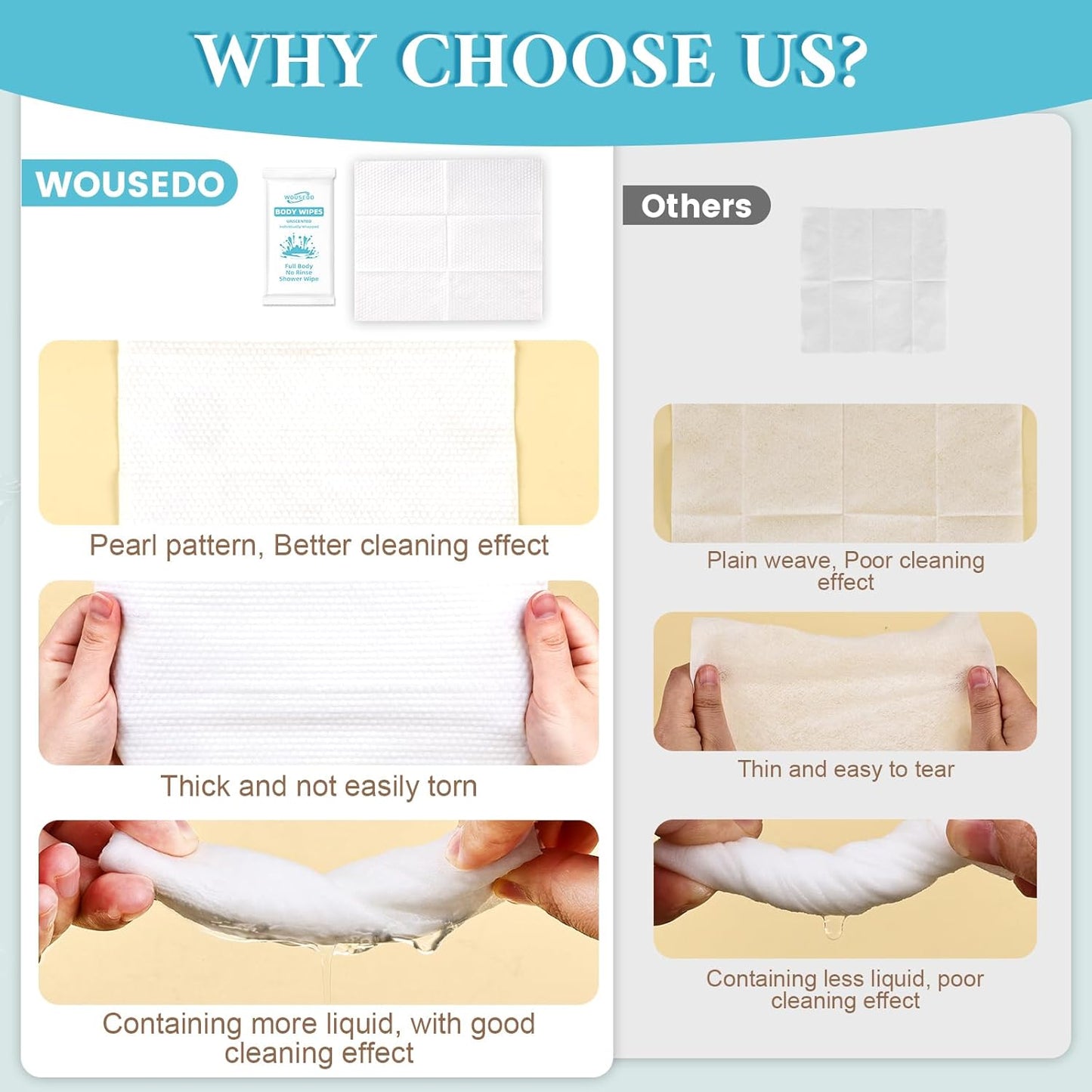 300 Pcs Ultra Thick Soft Large Body Wipes Individually Wrapped(7.87" x 9.45"),Shower Wipes for