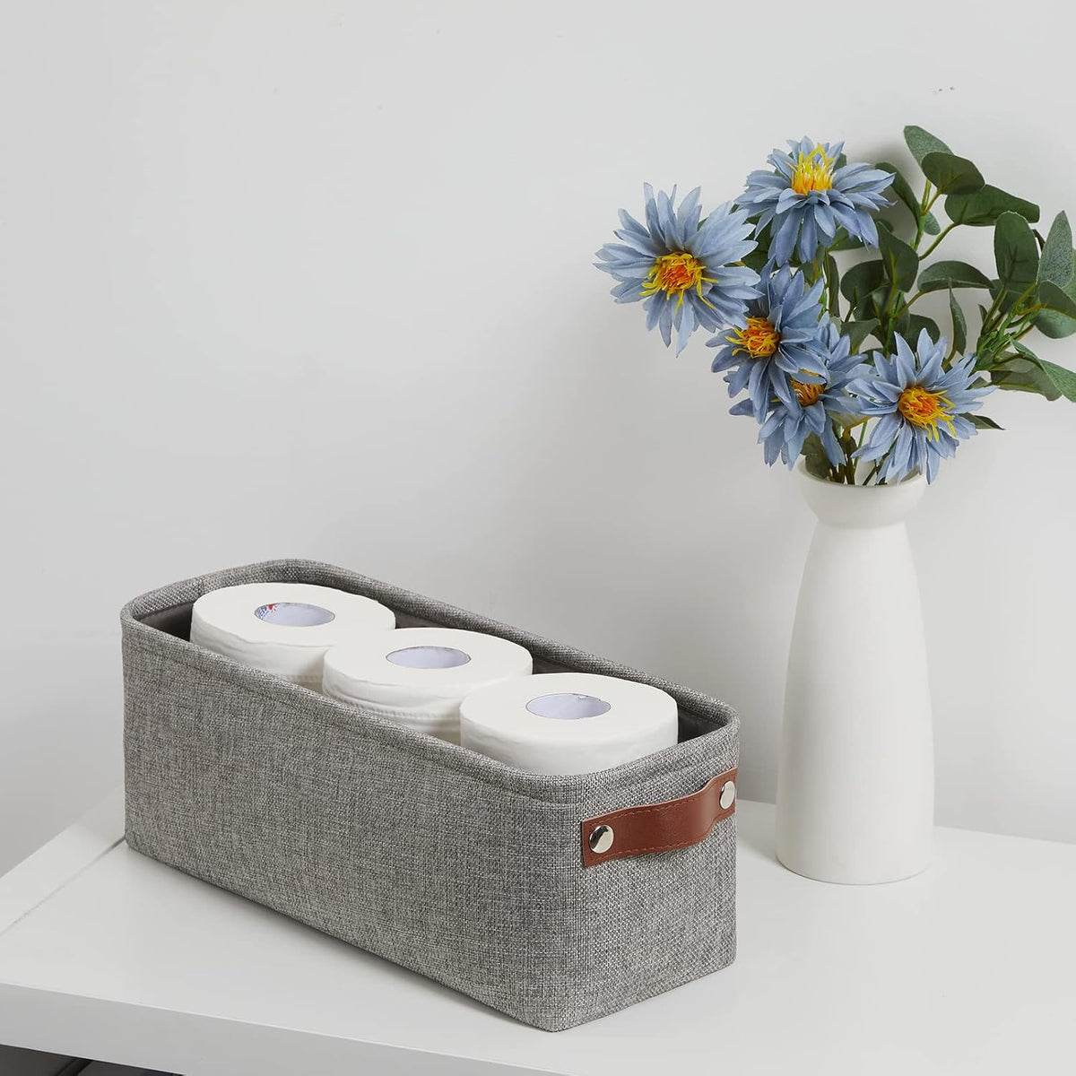 DULLEMELO Soft Cotton Fabric Bathroom Storage Baskets 2 Pack Fabric Shelf Baskets for Gifts Empty