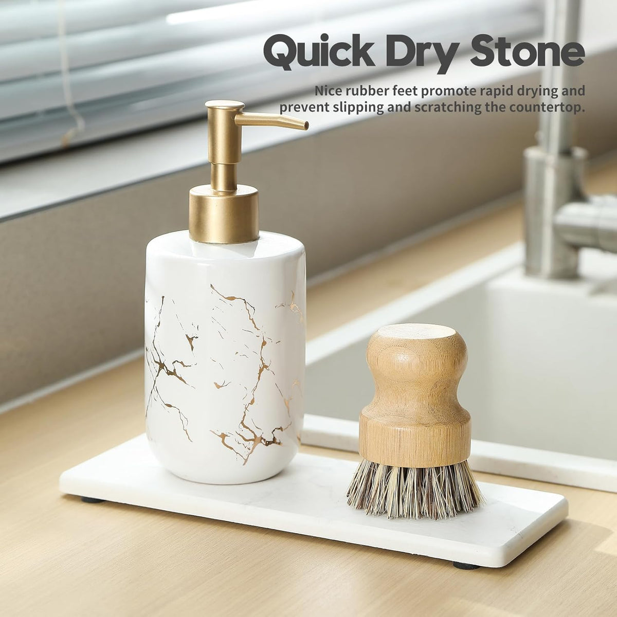 2PCS Diatomite Marble Tray Quick Drying Mat for Kitchen Counter, Water Absorbing Stone Vanity Caddy