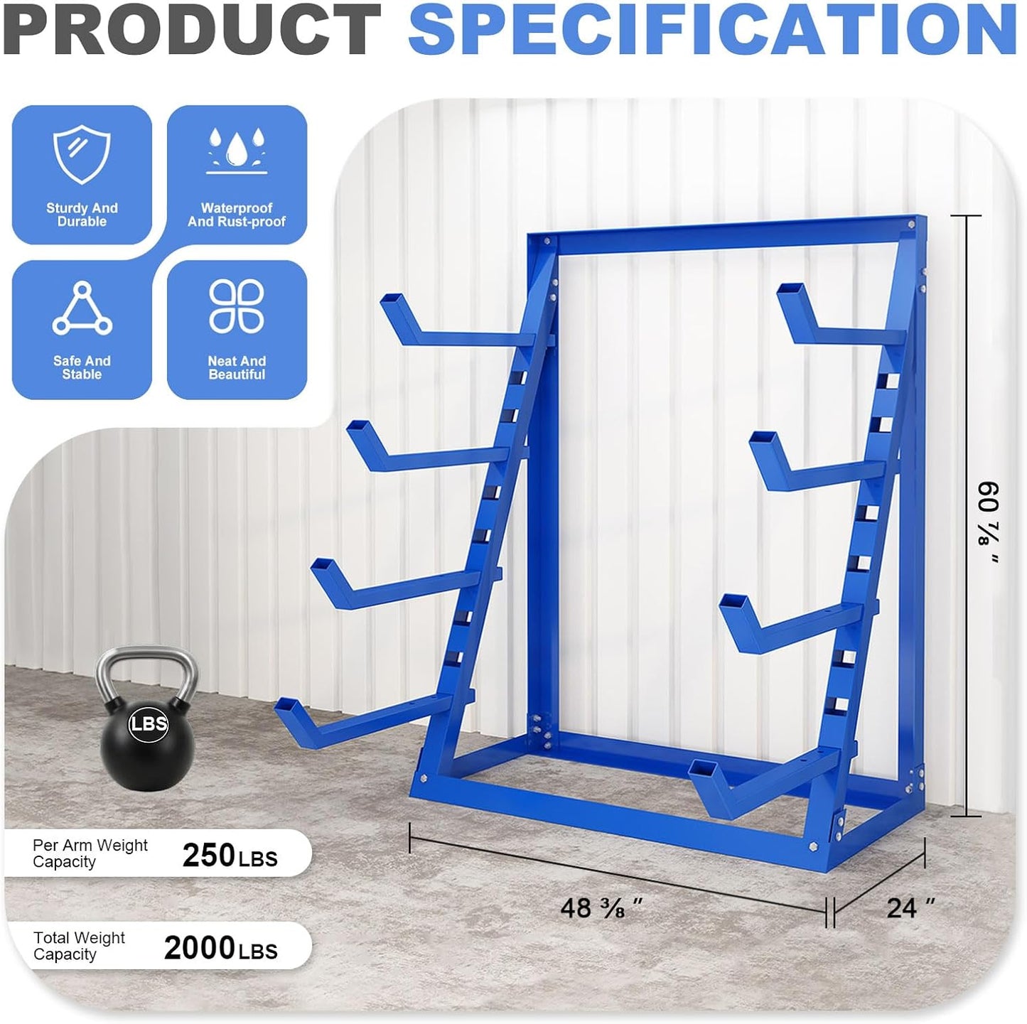 Steel Lumber & Pipe Storage Rack – Heavy Duty 4-Tier Horizontal Organizer Shelf for Garage