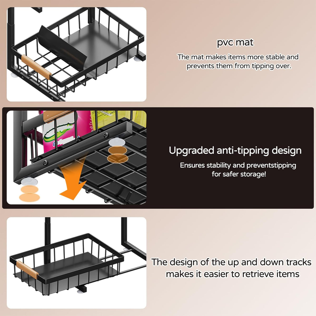 ADBIU Under Sink Organizer, 2 Pack 2 Tier Expandable Height (13.2" - 17.2") Pulling Out Kitchen