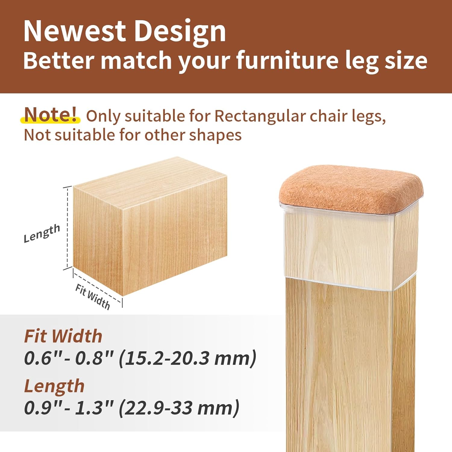 Ezprotekt 24 Pcs Rectangle Clear Felt Chair Leg Floor Protectors Caps for Hardwood Floors