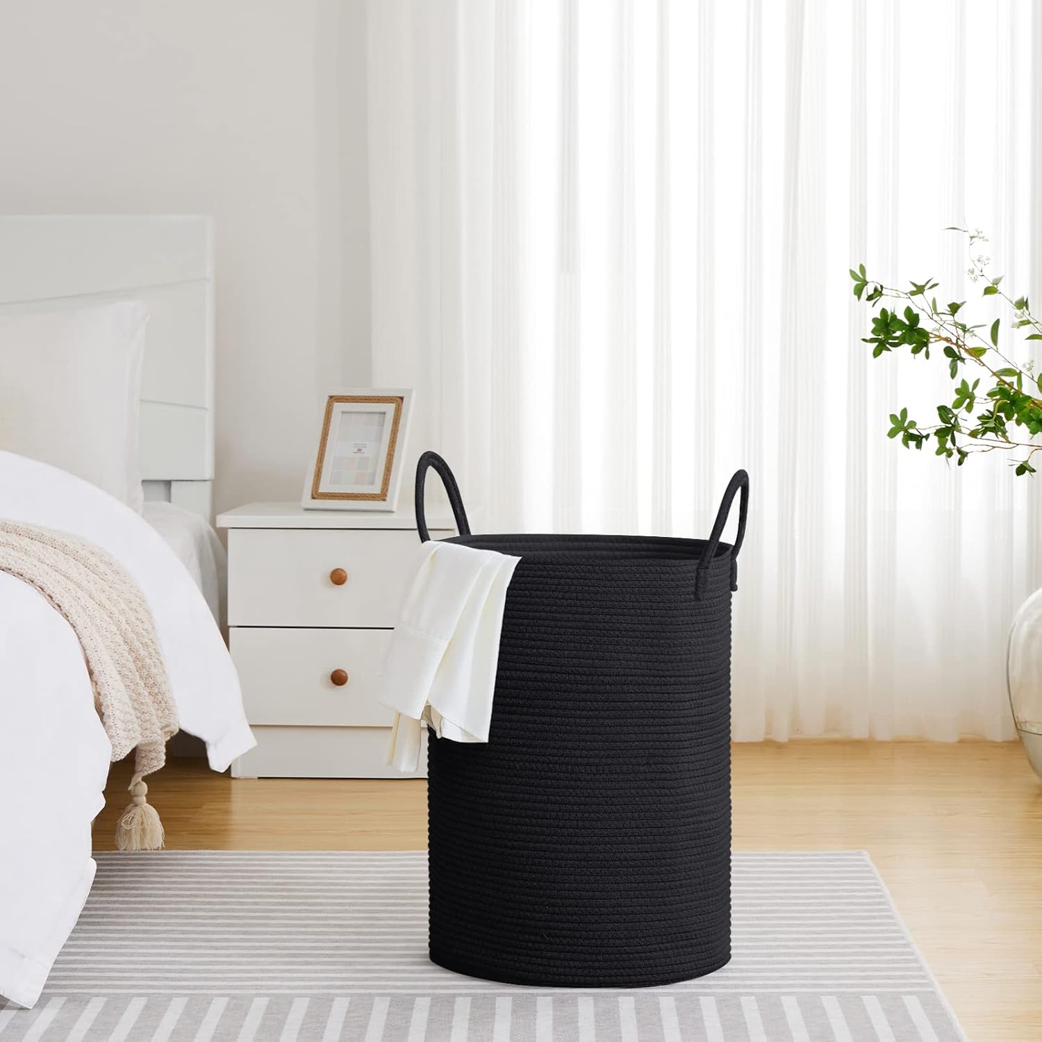 VIPOSCO Large Laundry Hamper, Tall Woven Rope Storage Basket for Blanket, Toys, Dirty Clothes in