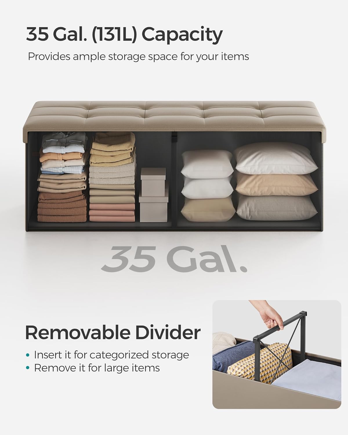 SONGMICS MAZIE Collection - 43 Inches Storage Ottoman Bench with Flipping Lid, Storage Chest with