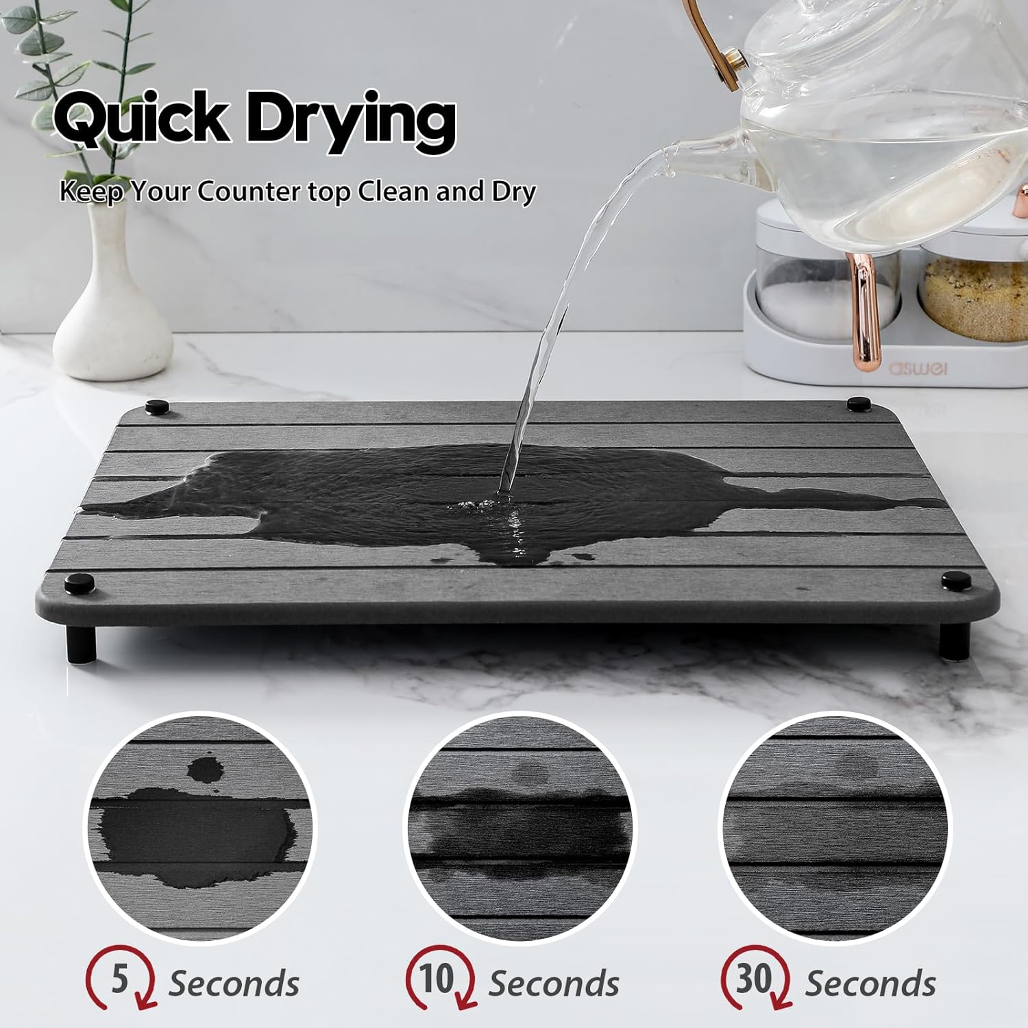Stone Dish Drying Mat for Kitchen Counter, Water Absorbing Bathroom Tray Sink Organizer
