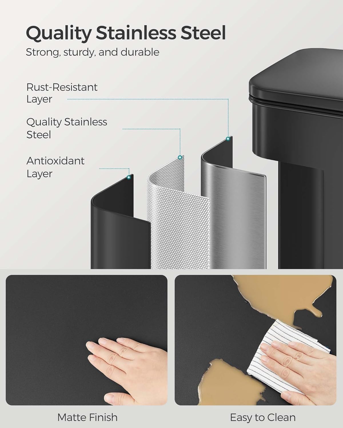 SONGMICS Kitchen Trash Can, 10.5 Gallon (40 L) Garbage Can, Large Step Trash Bin with Lid