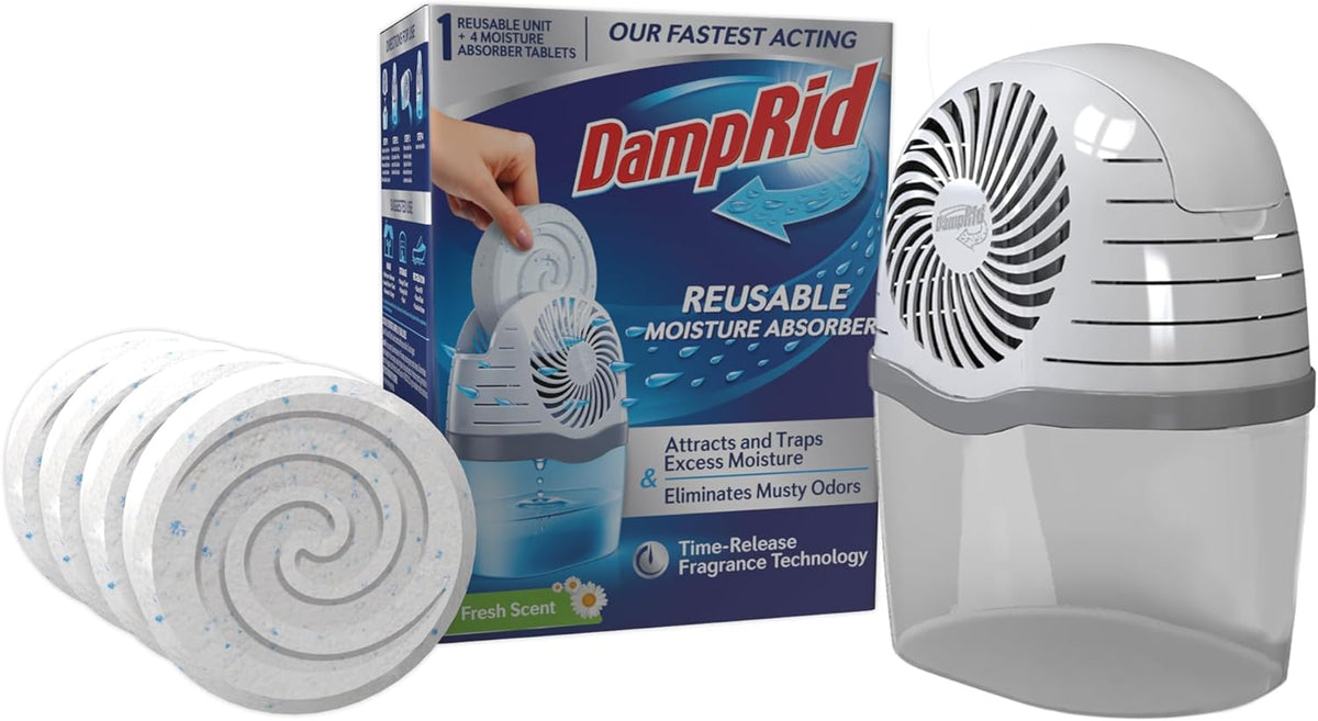 DampRid Moisture Absorber Drop-In Tablet Refill Pack, Fresh Scent, 15.8 oz., 4 Pack, Attract and
