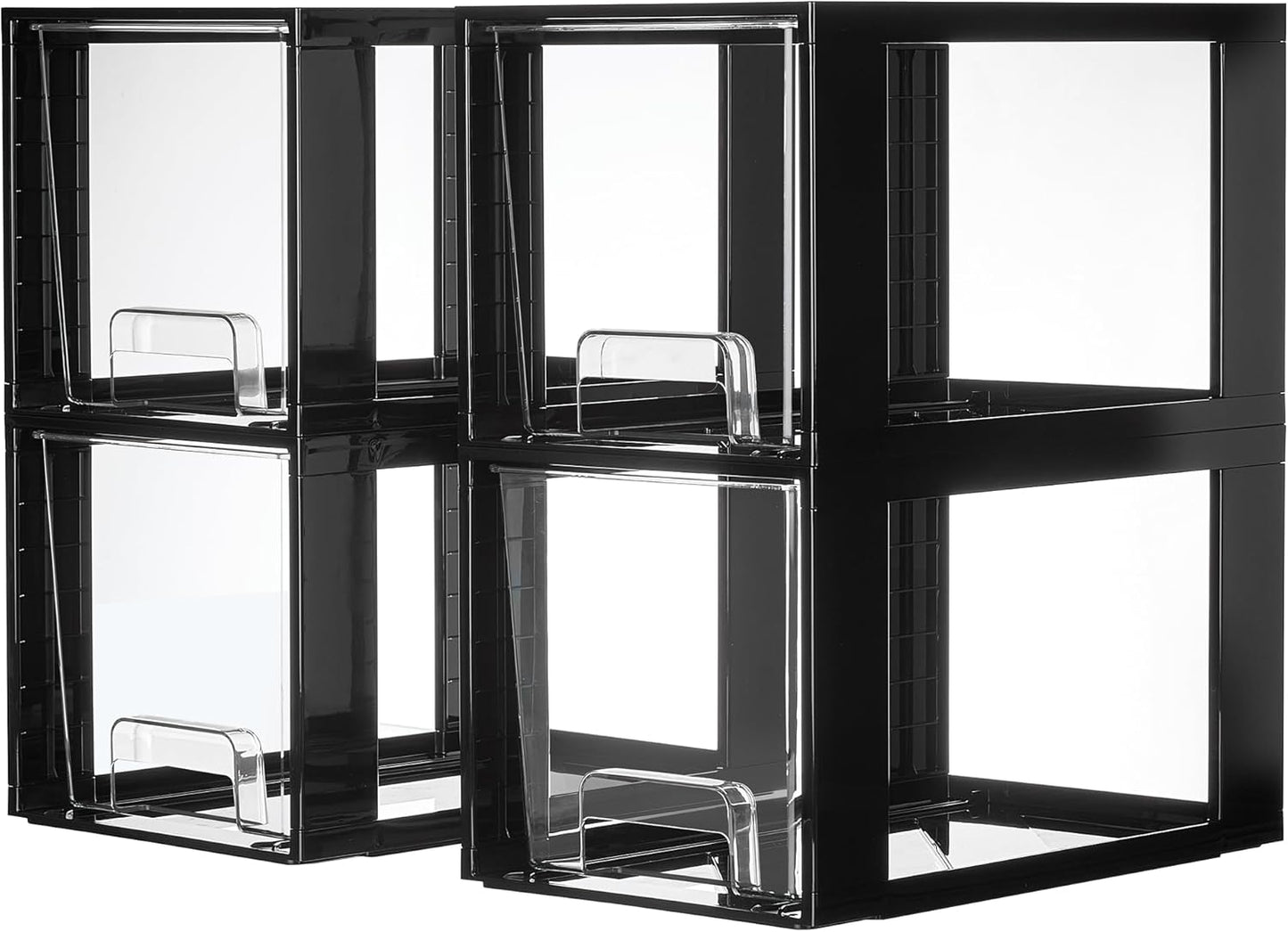 Vtopmart 4 Pack Large Stackable Storage Drawers,Black,Easily Assemble Acrylic Bathroom Closet