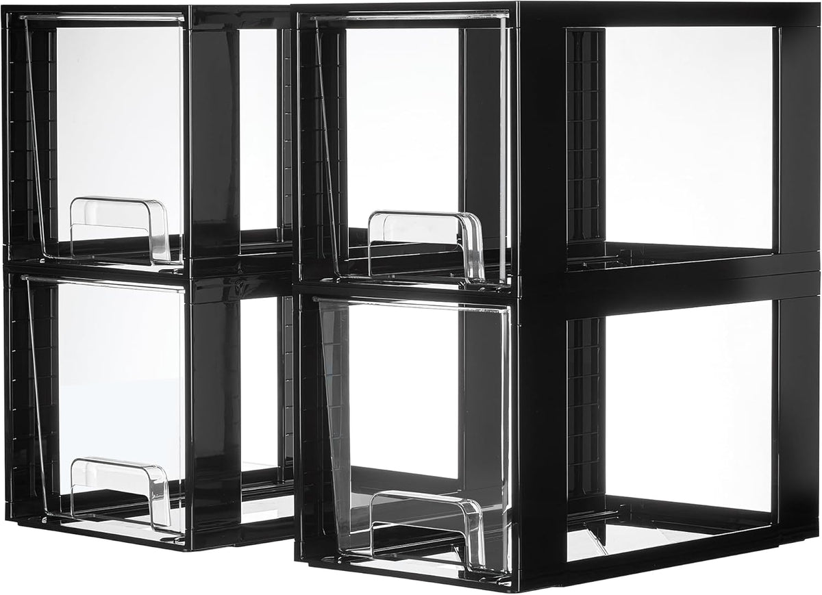 Vtopmart 4 Pack Large Stackable Storage Drawers,Black,Easily Assemble Acrylic Bathroom Closet
