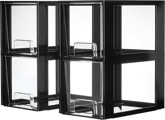Vtopmart 4 Pack Large Stackable Storage Drawers,Black,Easily Assemble Acrylic Bathroom Closet