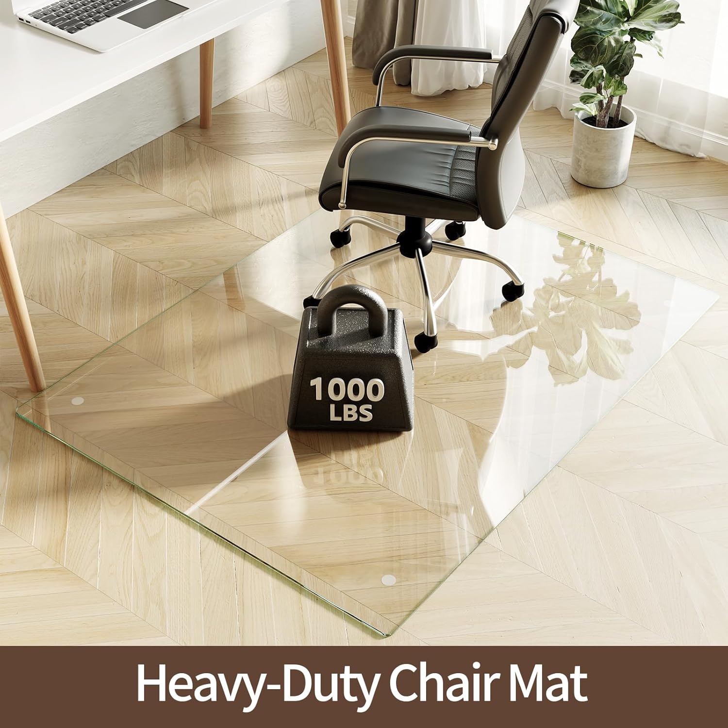 Koonmi Tempered Glass Chair Mat 44"x58" - Premium Office Chair Mat for Hardwood Floors & Low-Pile