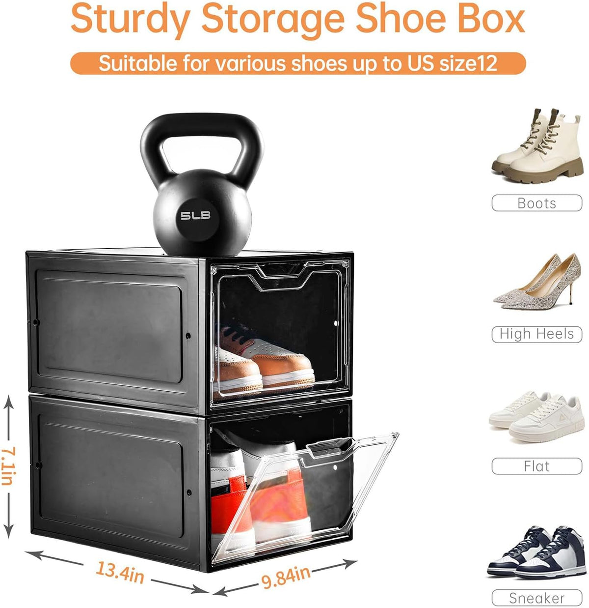 12 Pack Shoe Boxes Organizer, Magnetic Door Shoe Storage Boxes, Clear Sneaker Storage Box for