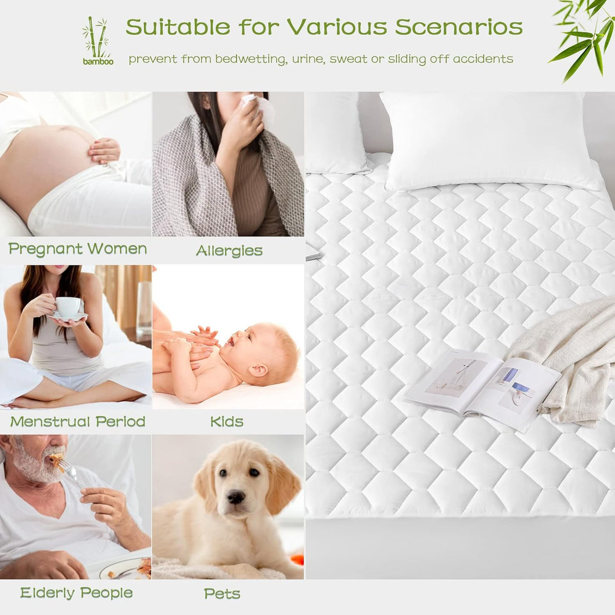 GRT King Mattress Protector Waterproof, Rayon from Bamboo, Cooling Quilted Fitted Mattress Pad