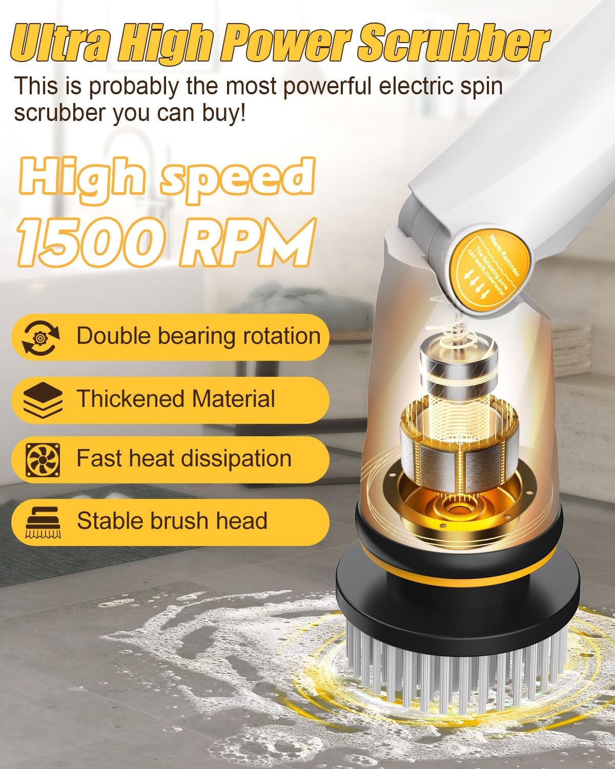 Qimedo Electric Spin Scrubber with Two Batteries Q2 Pro,1500 RPM High Power Electric Scrubber for