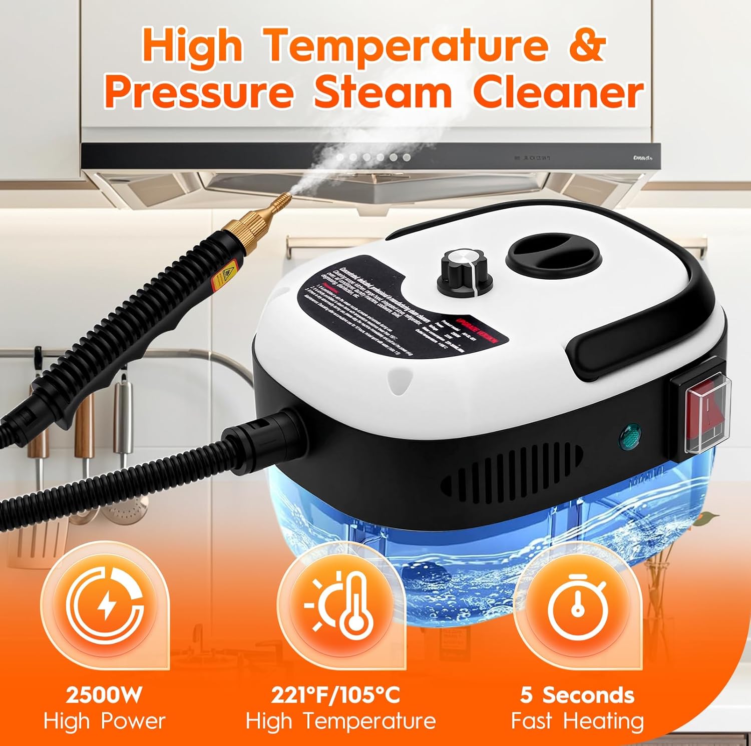 Steam Cleaner, 2500W High Handheld Steam Cleaner, 1L Portable Car Steam Cleaner, 6 High Speeds