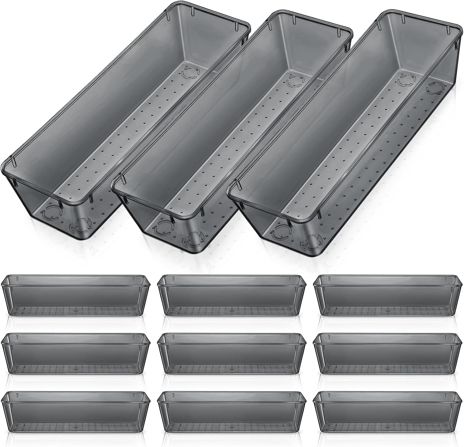 Maitys 12 Pcs Vanity Drawer Organizer 9 x 3 x 2 Inches Clear Plastic Utensil Organizers Kitchen