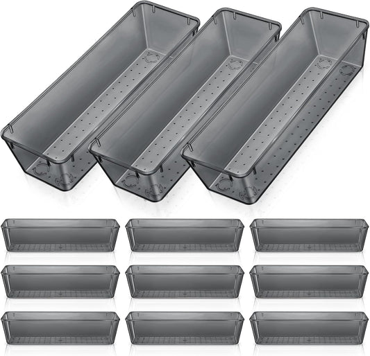 Maitys 12 Pcs Vanity Drawer Organizer 9 x 3 x 2 Inches Clear Plastic Utensil Organizers Kitchen