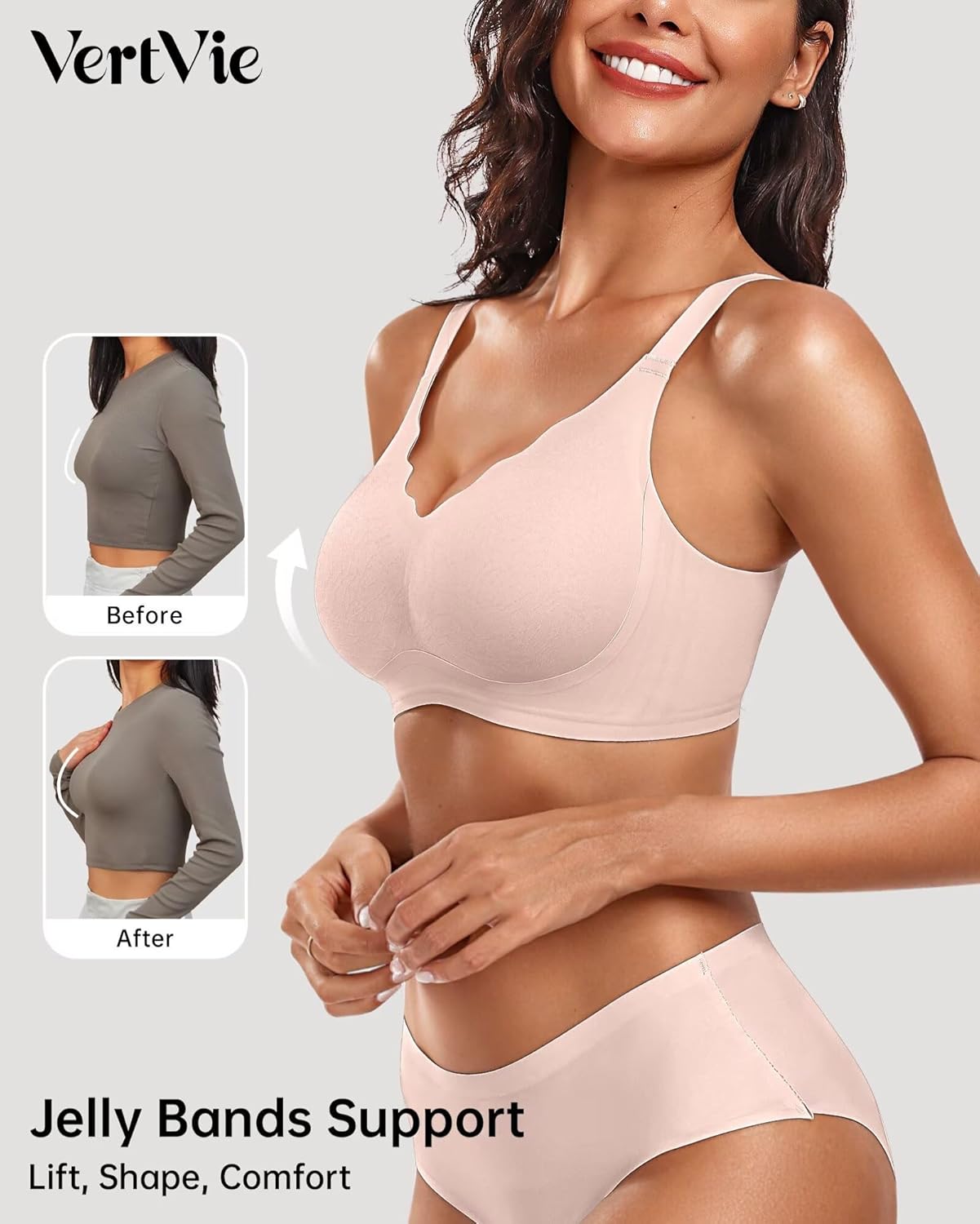 Vertvie Womens Seamless Bras No Underwire Supportive Wireless Push Up Full Coverage Bralette
