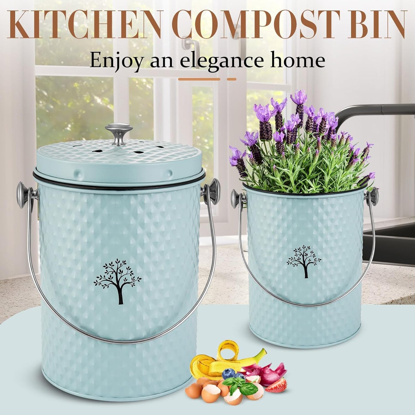 AOSION Countertop Compost Bin Kitchen,Odor Resistant Indoor Compost Bin with Lid and Compost