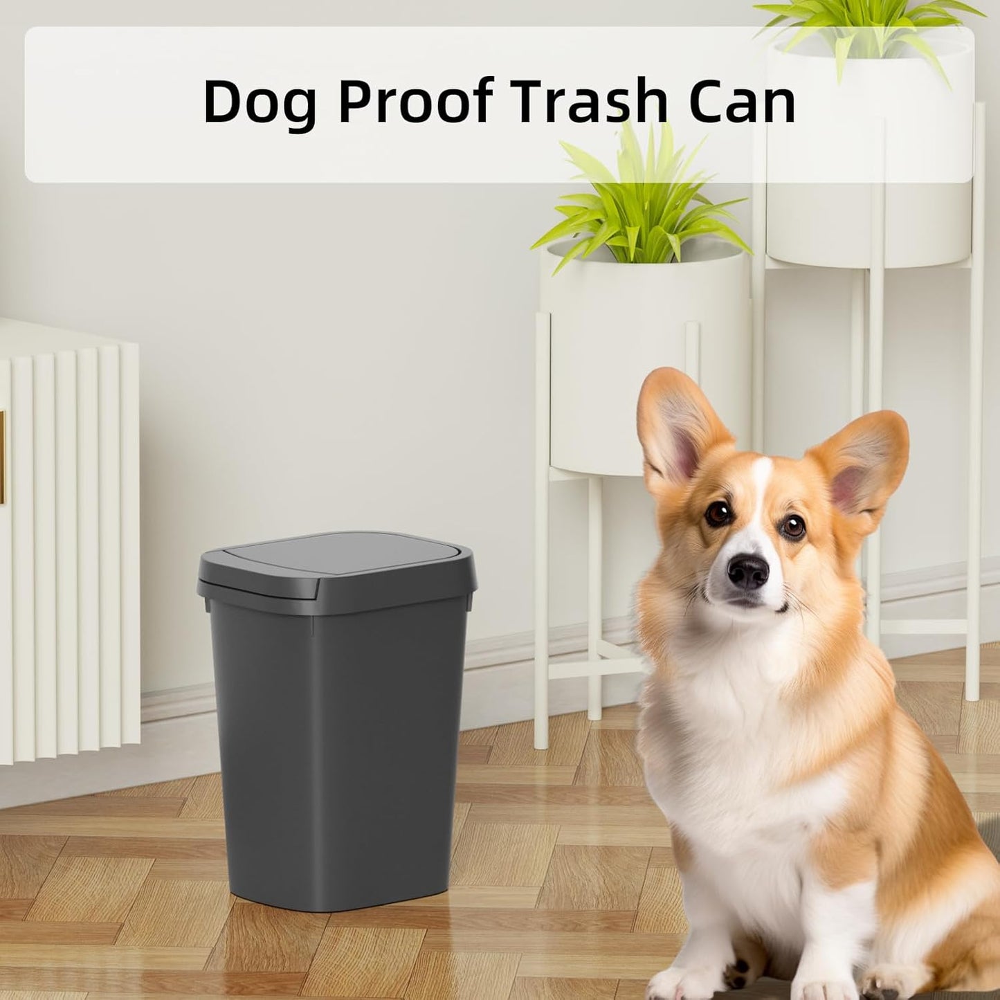 3 Pack Bathroom Small Trash Can with Lid, 2.6 Gallon Slim Garbage Bin with Pop-Up Lid, 10L Plastic