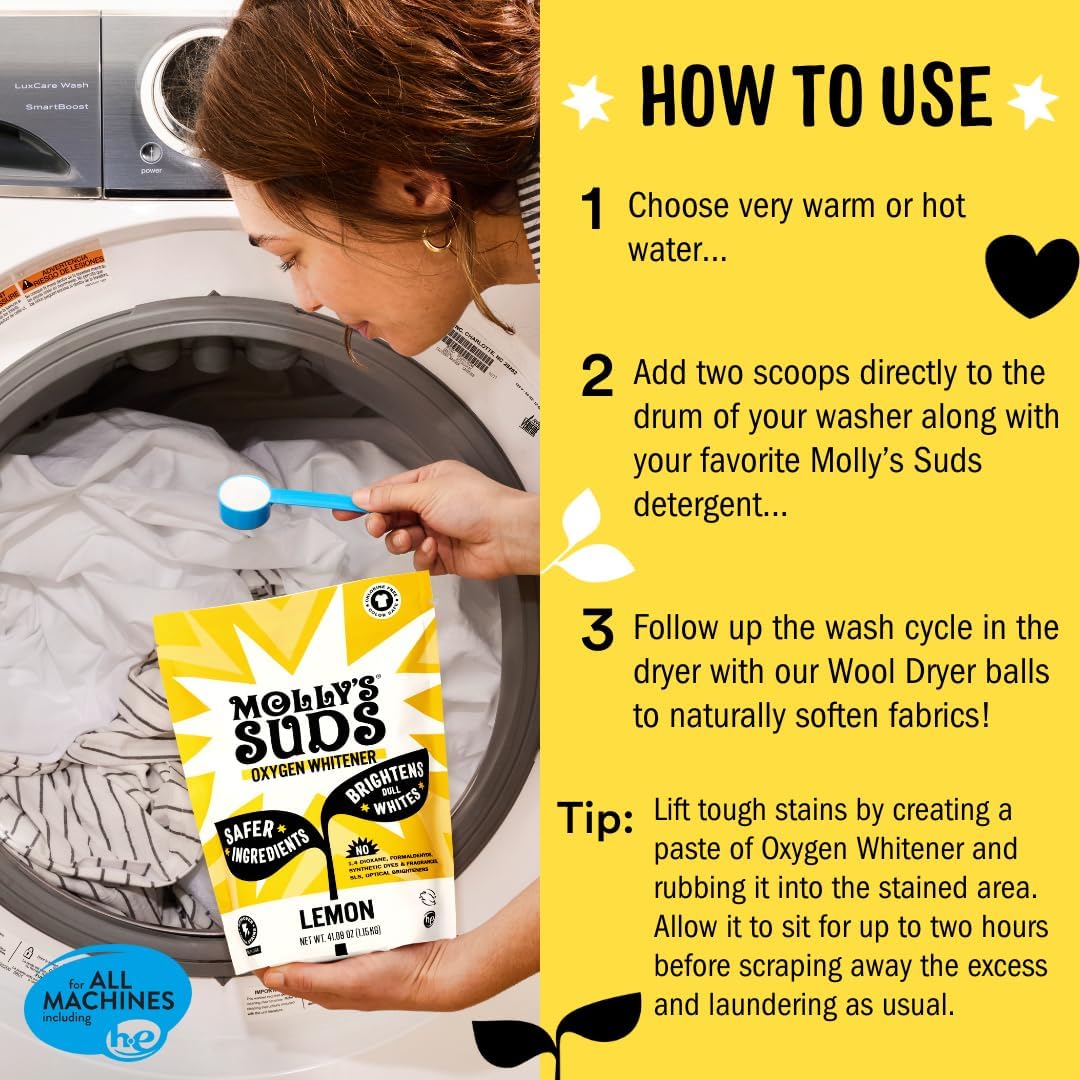 Molly's Suds Oxygen Whitener | Powerful Bleach Alternative, Chlorine Free & Color Safe | Brightens