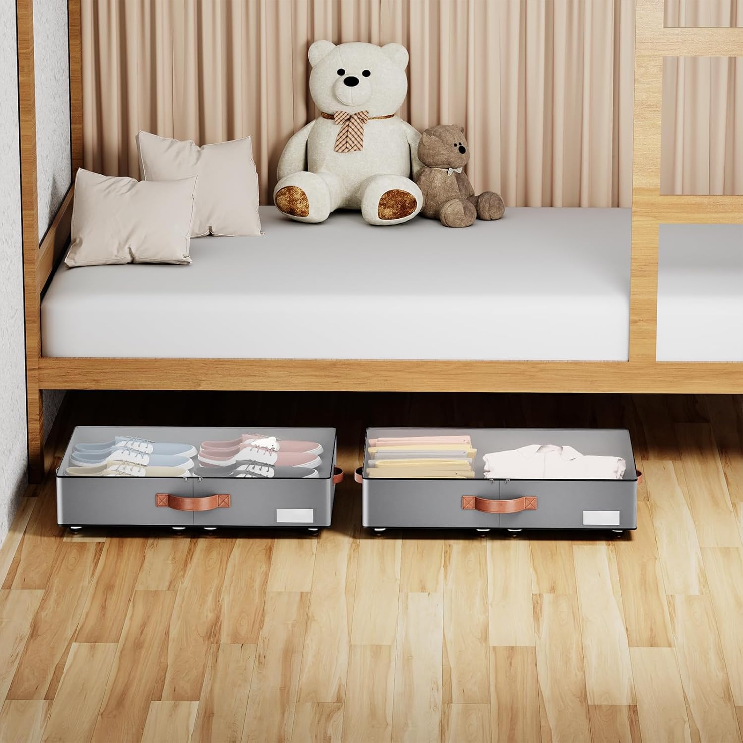 Under bed Storage With Wheels,Low profile 5.5 inches Height Storage Bins,Rolling Under bed Shoe