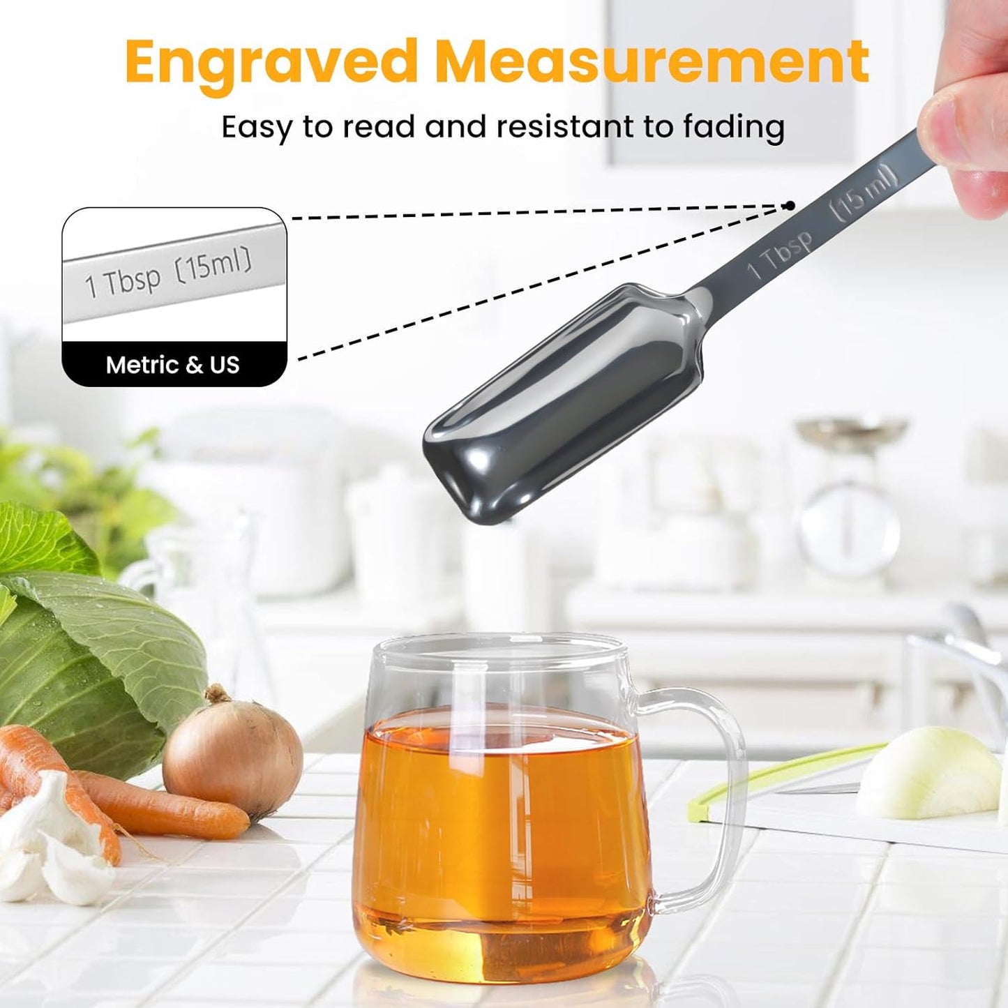 9 Pcs Measuring Spoons Set with Leveler, Metal Teaspoon & Tablespoon Measuring Spoons for Cooking &