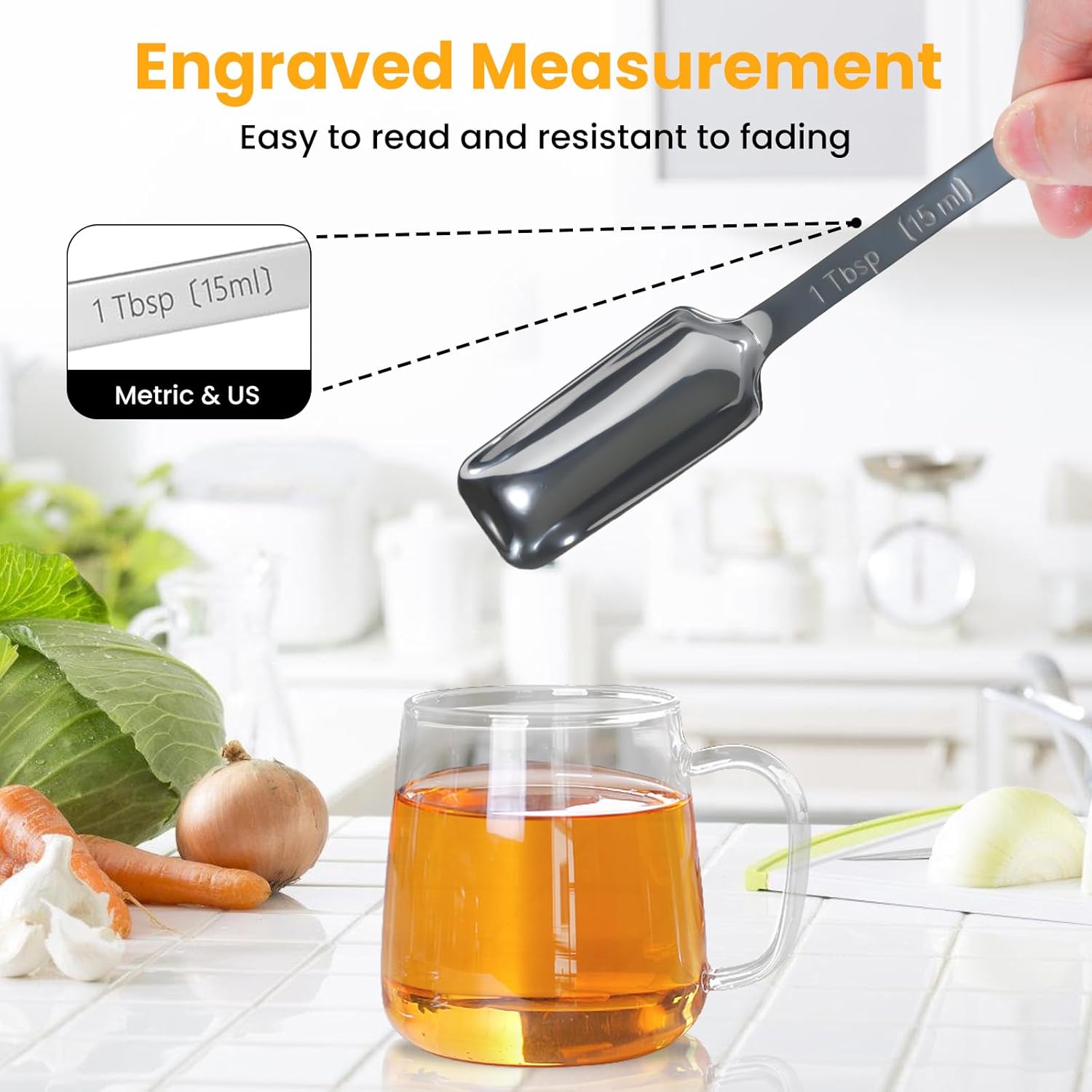 9 Pcs Measuring Spoons Set with Leveler, Metal Teaspoon & Tablespoon Measuring Spoons for Cooking &